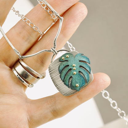 Monstera Square Pendant (Aqua Green)