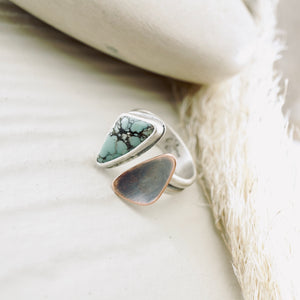 River Songs - Small Geometric Turquoise & Copper Ring (size 7)