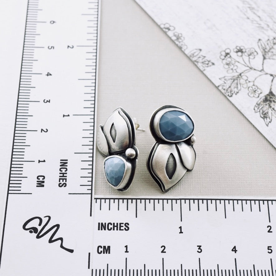 Blue Opal Leaf Stud Earrings