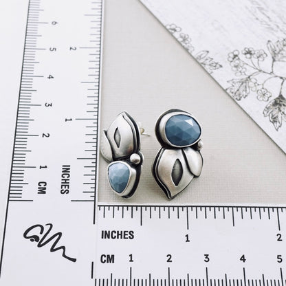 Blue Opal Leaf Stud Earrings