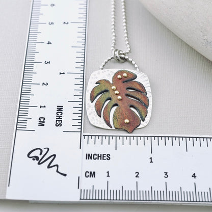 Monstera Square Pendant (Pumpkin & Red)