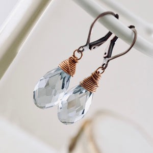 TN Large Faceted Blue Crystal Drop Earrings (Copper)