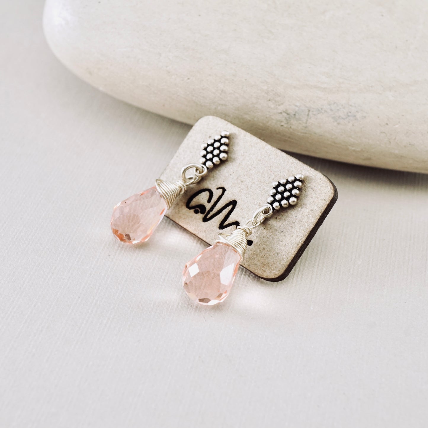 Pink Crystal Textured Post Earrings