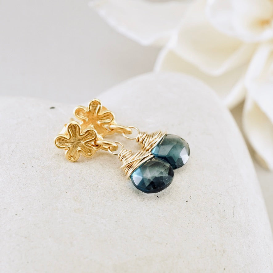Blue Topaz Flower Post Earrings