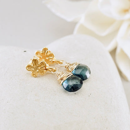 Blue Topaz Flower Post Earrings