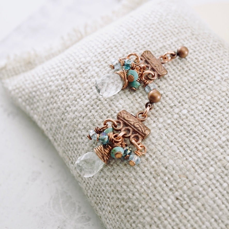 Blue Quartz and Turquoise Petite Chandelier Earrings