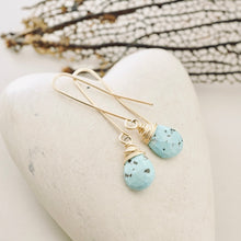 Load image into Gallery viewer, TN Natural Turquoise Long Drop Earrings (Gold-filled)