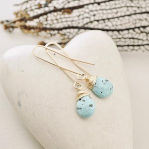 TN Natural Turquoise Long Drop Earrings (Gold-filled)