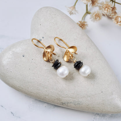 Ladybug Black & Pearl Drop Earrings