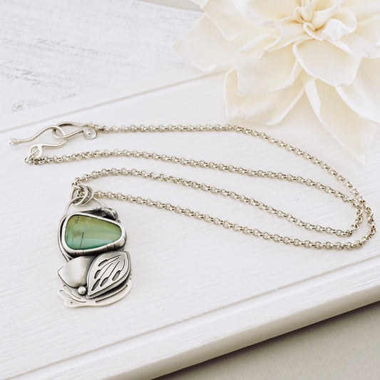 Green Turquoise Leaf Pendant Necklace