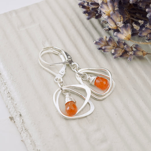 Rounded Triangle Carnelian Hoop Earrings