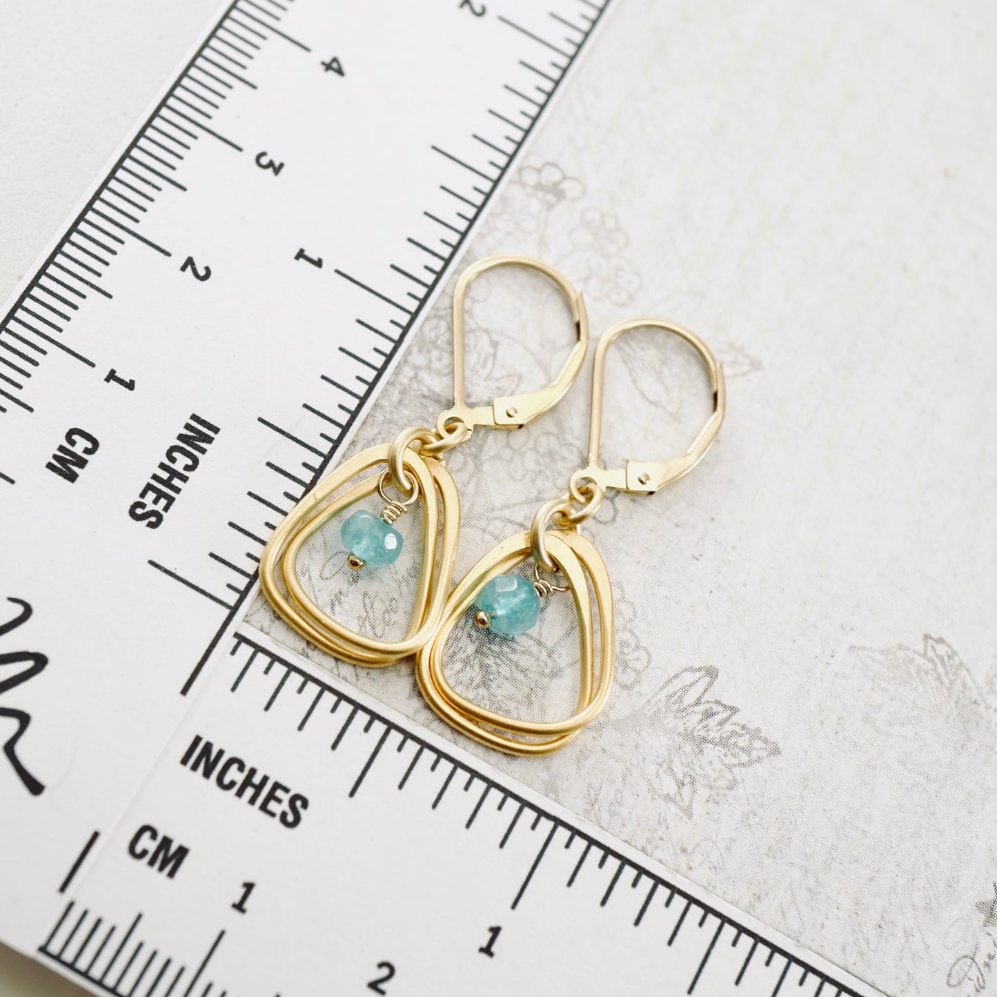 Rounded Triangle & Blue Jade Hoop Earrings