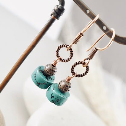 Turquoise & Copper Drop Earrings