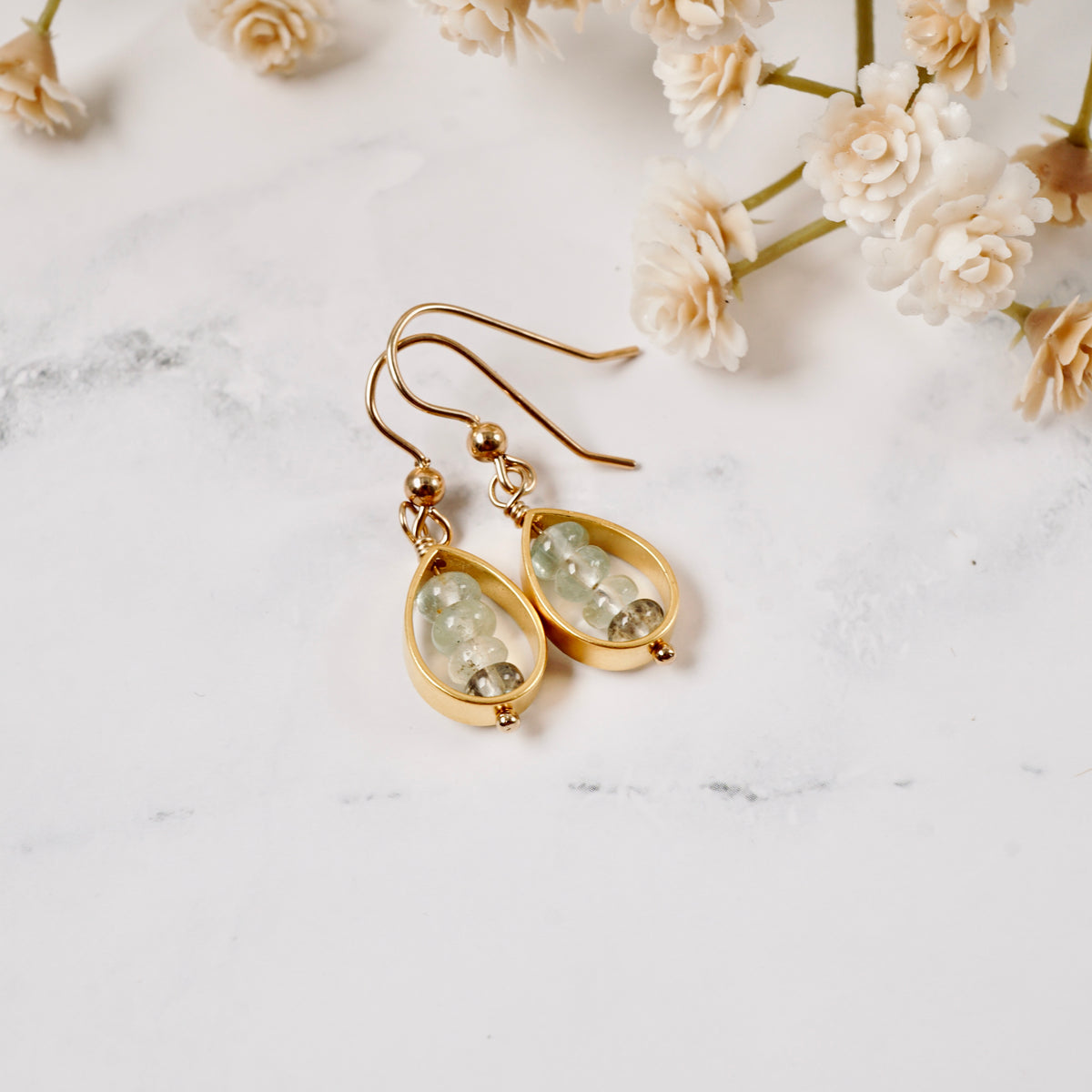 Aquamarine Teardrop Frame Earrings