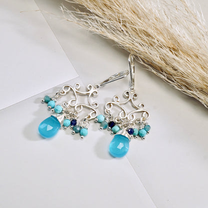 Blue Chalcedony Romantic Chandelier Earrings