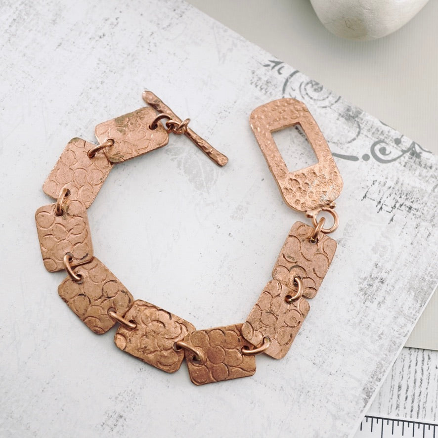 TN Textured Rectangular Link Bracelet (Copper)