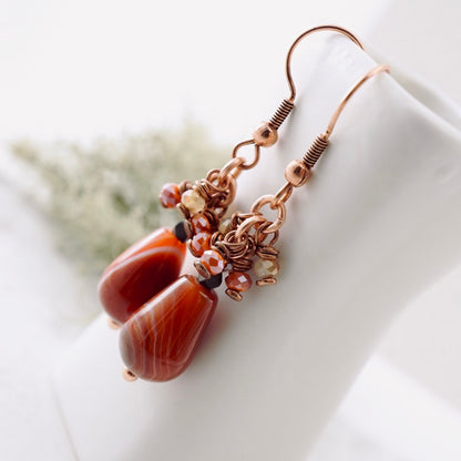 Fire Agate Copper Noodle Bracelet (Toggle Clasp)