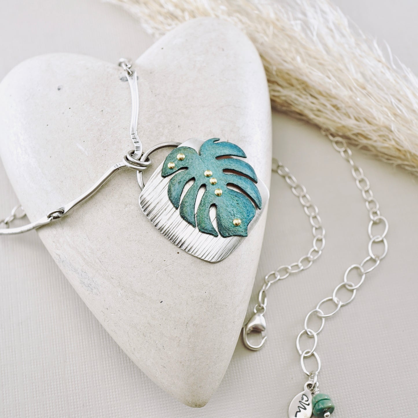 Monstera Square Pendant (Aqua Green)