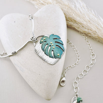 Monstera Square Pendant (Aqua Green)