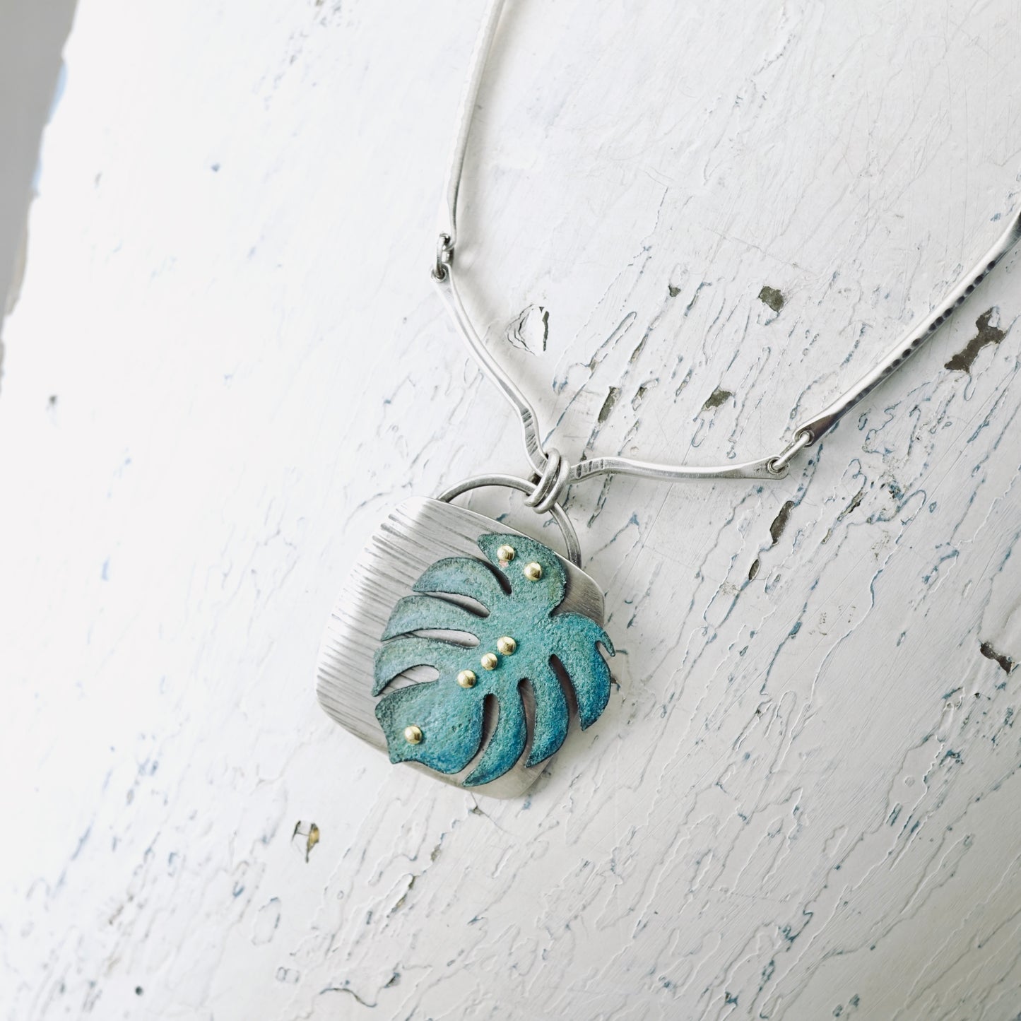Monstera Square Pendant (Aqua Green)