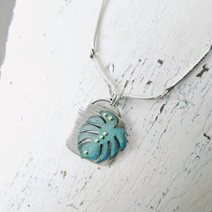 Monstera Square Pendant (Aqua Green)