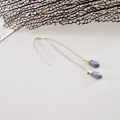 Purple Glass Threader Box Chain Earrings