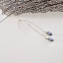 Load image into Gallery viewer, Purple Glass Threader Box Chain Earrings