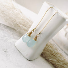 Load image into Gallery viewer, TN Blue Chalcedony Long Drop Earrings (Gold-filled)