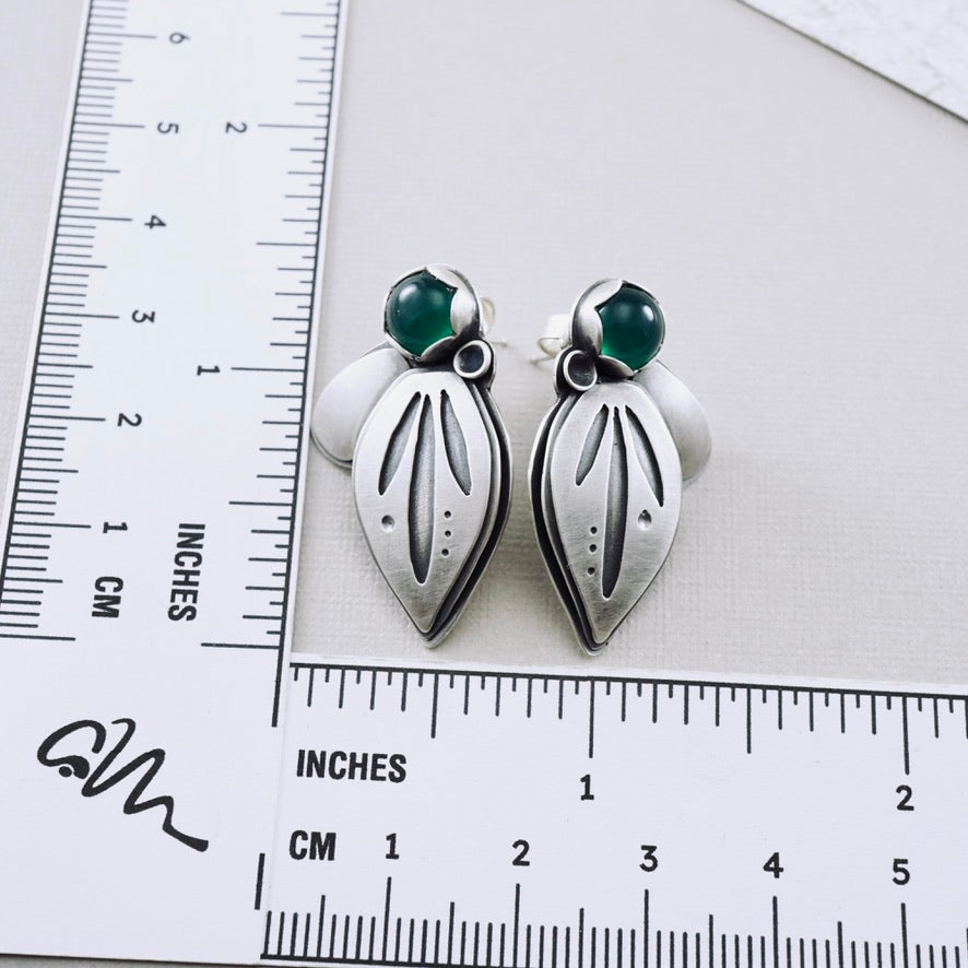 Green Onyx Leaf Stud Earrings