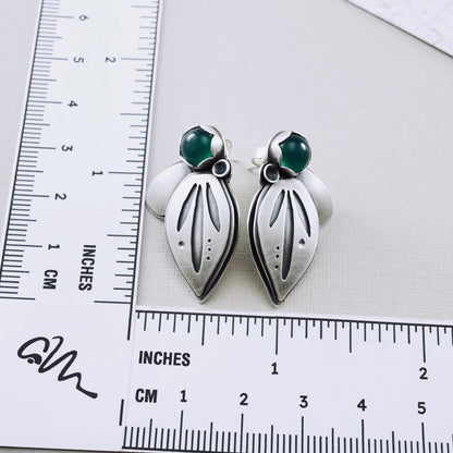 Green Onyx Leaf Stud Earrings