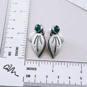 AM - Green Onyx Leaf Stud Earrings (SS)