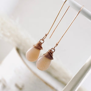 TN Peach Moonstone Long Drop Earrings (Copper)