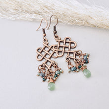 Load image into Gallery viewer, TN Zambian Emerald Long Celtic Knot Earrings (Copper)