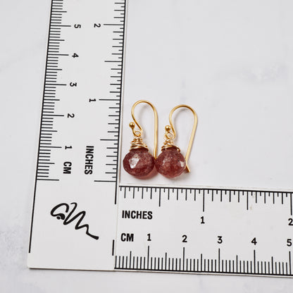 Petite Strawberry Quartz Drop Earrings