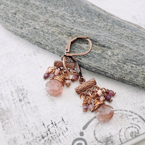 TN Strawberry Quartz & Ruby Petite Chandelier Earrings (Copper)