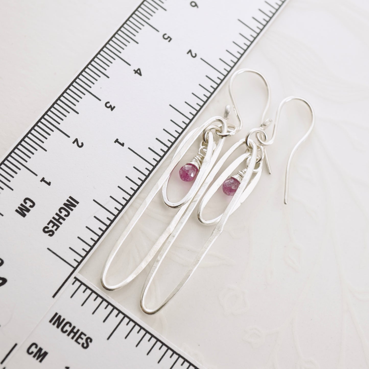 Elongated Double Hoop Pink Sapphire Earrings