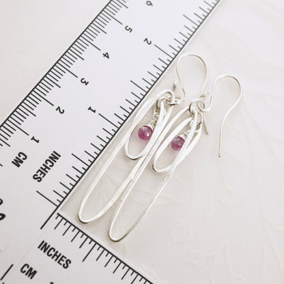 Elongated Double Hoop Pink Sapphire Earrings