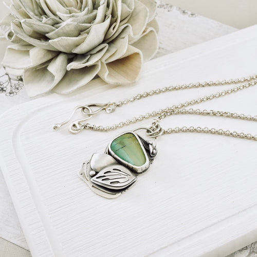 AM - Green Turquoise Leaf Pendant Necklace (SS)