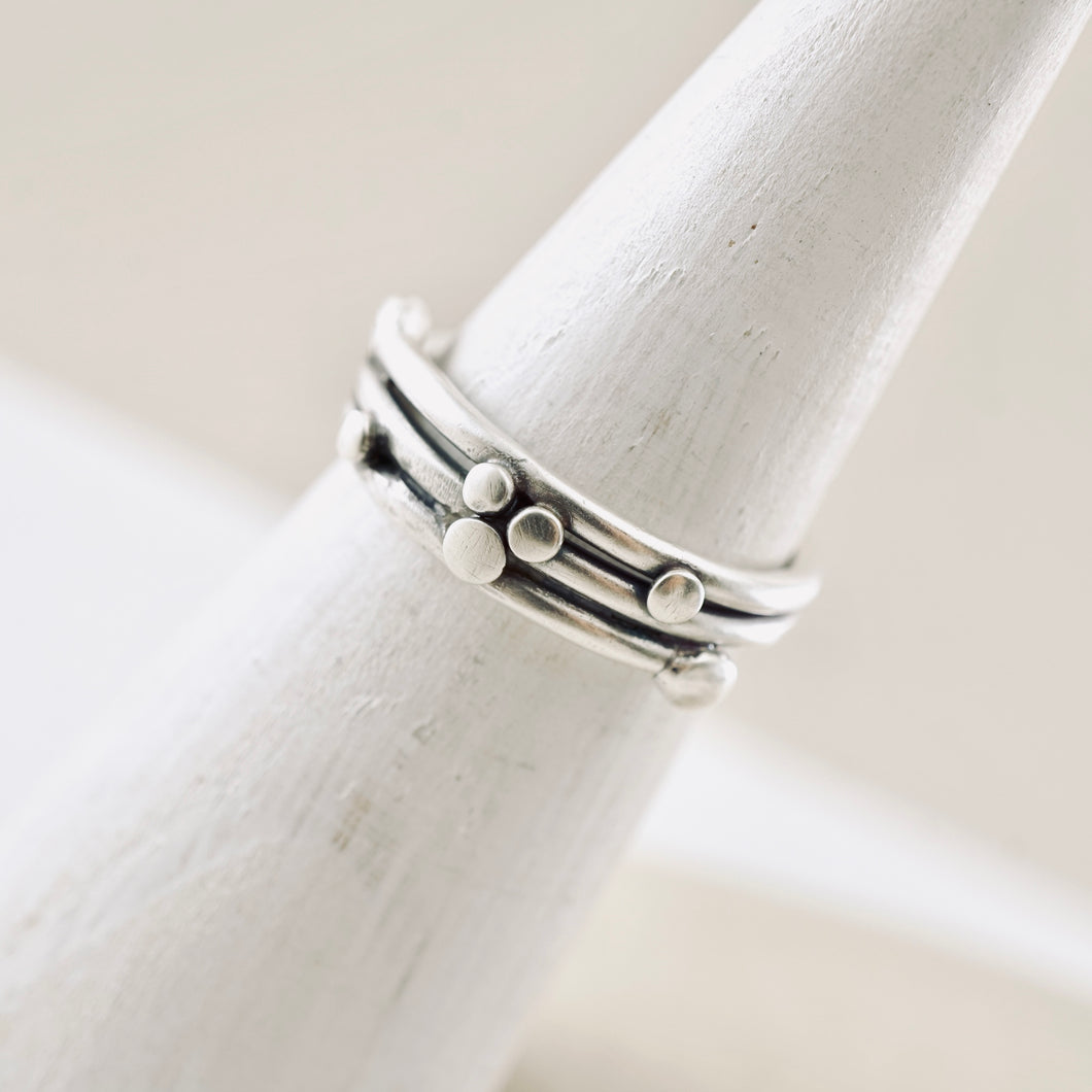Stackable - Double Lazo Beaded Ring (Sterling)