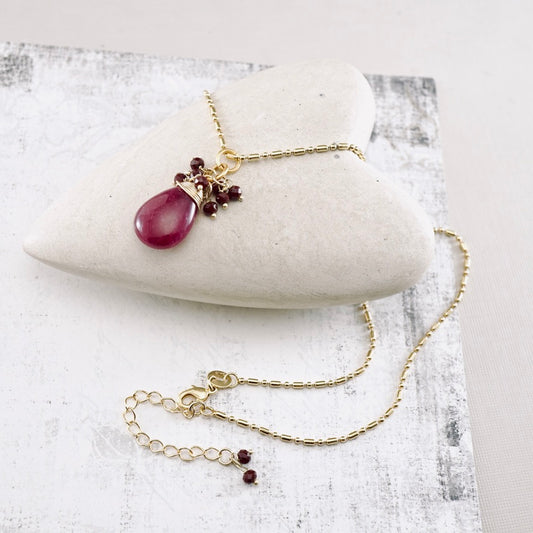 Pink Jade & Ruby Cluster Pendant
