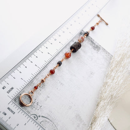 Fire Agate Copper Noodle Bracelet (Toggle Clasp)