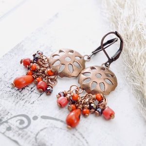 TN Red Mexican Sun Chandelier Earrings (Copper)