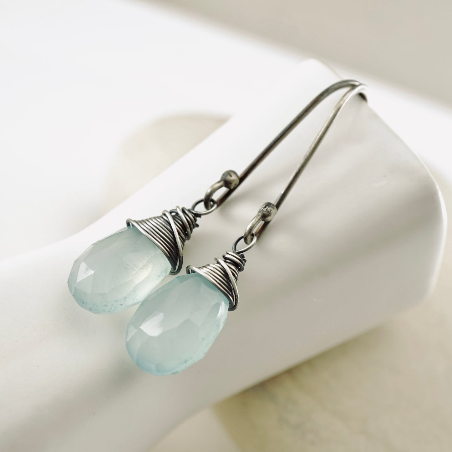 Blue Chalcedony Long Earrings