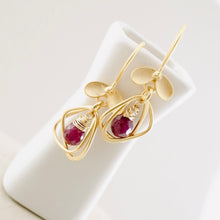 Load image into Gallery viewer, TN Rounded Triangle Ruby Hoop Earrings (Gold Vermeil)
