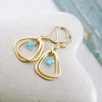Rounded Triangle & Blue Jade Hoop Earrings