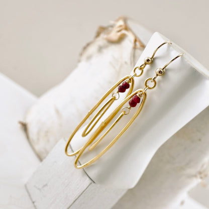 Elongated Double Hoops Ruby Earrings