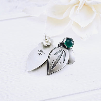 Green Onyx Leaf Stud Earrings