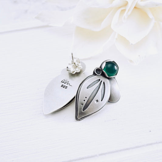 Green Onyx Leaf Stud Earrings