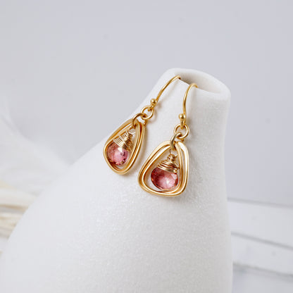 Pink Quartz Rounded Triangle Hoop Earrings