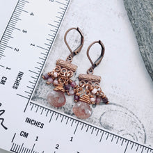 Load image into Gallery viewer, TN Strawberry Quartz &amp; Ruby Petite Chandelier Earrings (Copper)